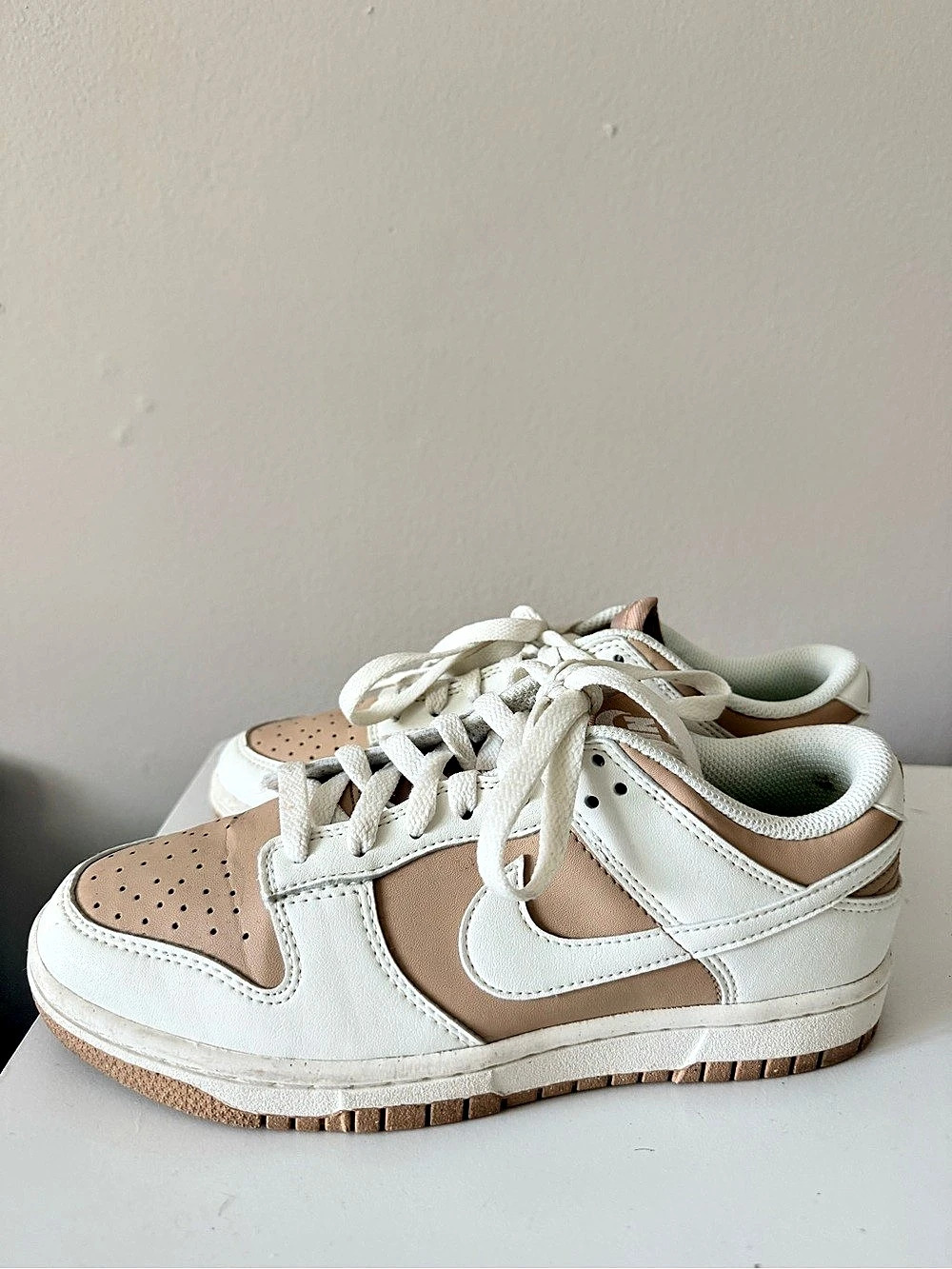 Nike Dunk Low-Top Sneakers in White & Tan US 6.5 Like New